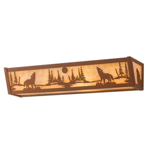 24" Wide Harvest Moon Howling Wolves Vanity Light | The Cabin Shack