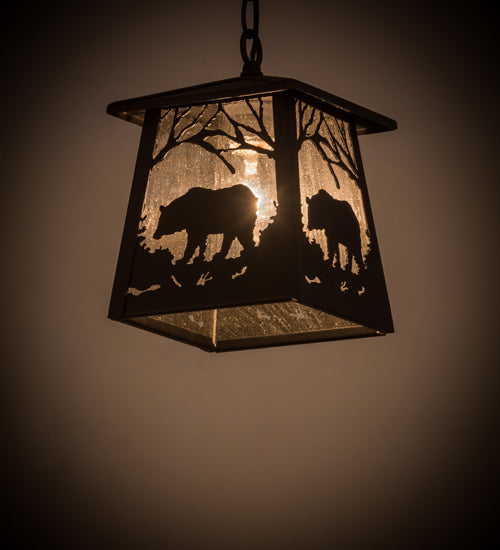 7" Square Clear Glass Forest Bear Pendant | The Cabin Shack