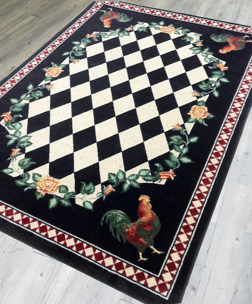 Rooster Kitchen Black Rustic Lodge Rug | The Cabin Shack