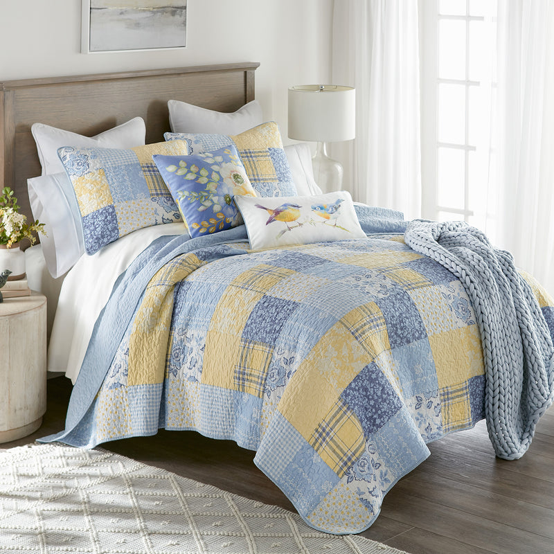Blue-Plaid-Floral-Garden-Quilt-Set-Quilt-Set-The-Cabin-Shack