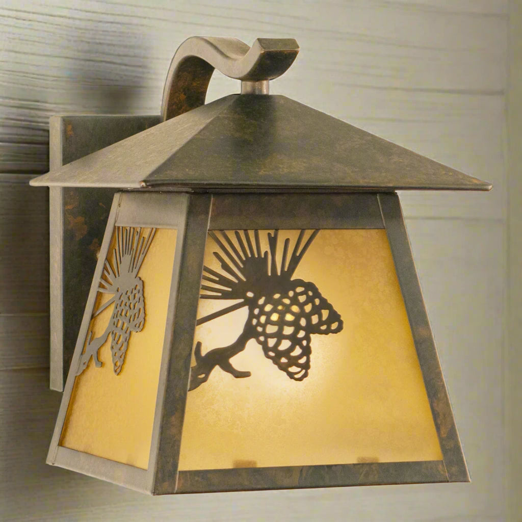 View of Bronze Chasm Lake Pinecone Outdoor Light | The Cabin Shack