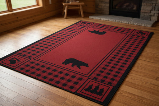 Bear Lane Red Rustic Lodge Rug | The Cabin Shack