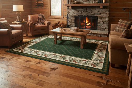 Evergreen Pine Rug Staged | The Cabin Shack