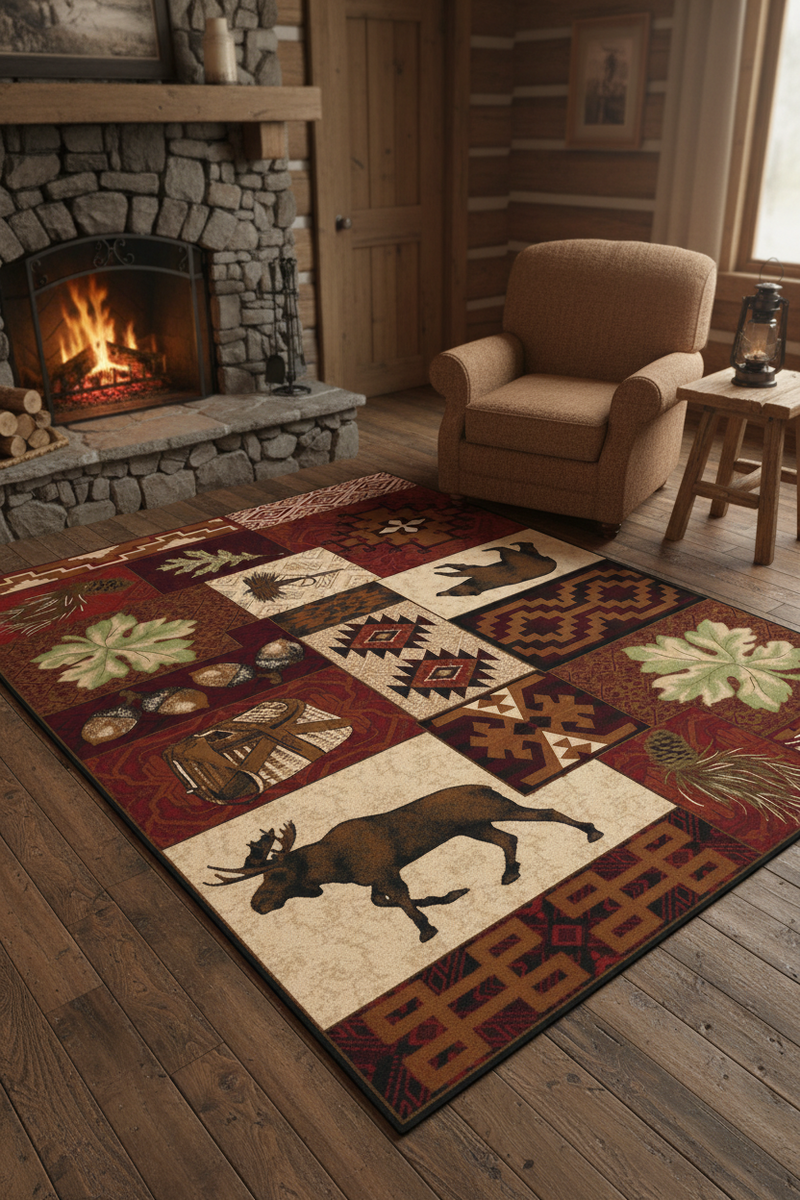 Wildlife Picnic Lodge Rug Staged | The Cabin Shack