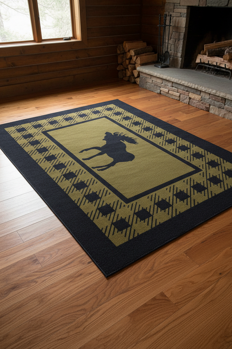 Green Moose Retreat Rug Staged | The Cabin Shack