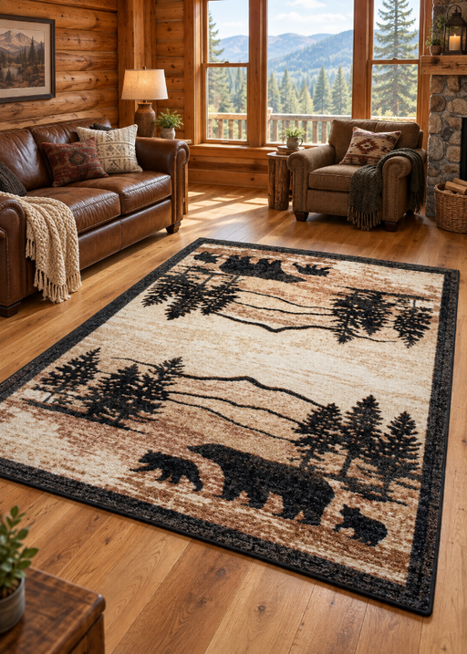 Mountain Dusk Bear Family Rug | The Cabin Shack