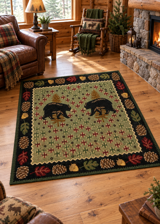 Patchwork Bear Green Lodge Rug Collection | The Cabin Shack