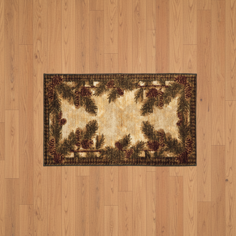 Pinecone Gingham Square Rug Staged | The Cabin Shack