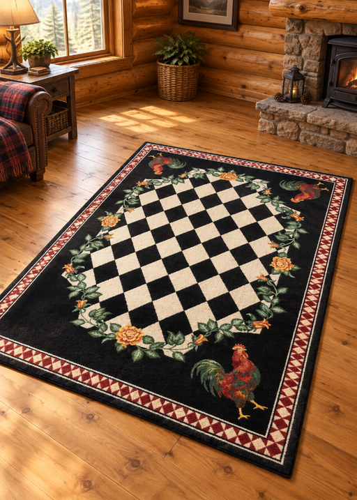 Rooster Kitchen Black Rug Collection | The Cabin Shack