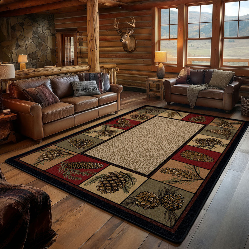 Rustic Pinecone Patchwork Rug