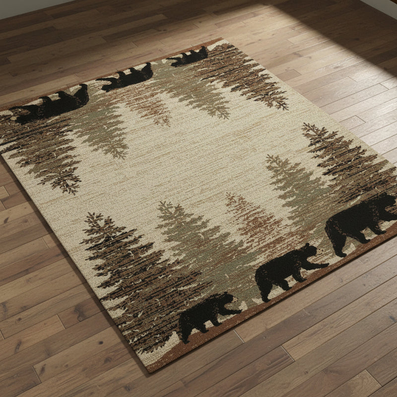 Timberline Bear Rug with black bear silhouettes and evergreen forest border