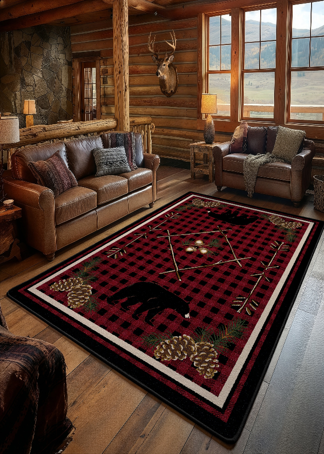 Timberline Red Plaid Bear Rug | The Cabin Shack
