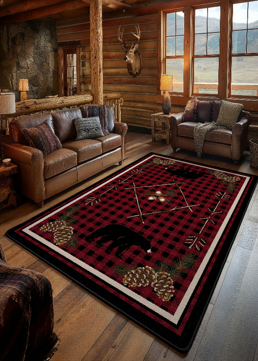 Timberline Red Plaid Bear Rug | The Cabin Shack