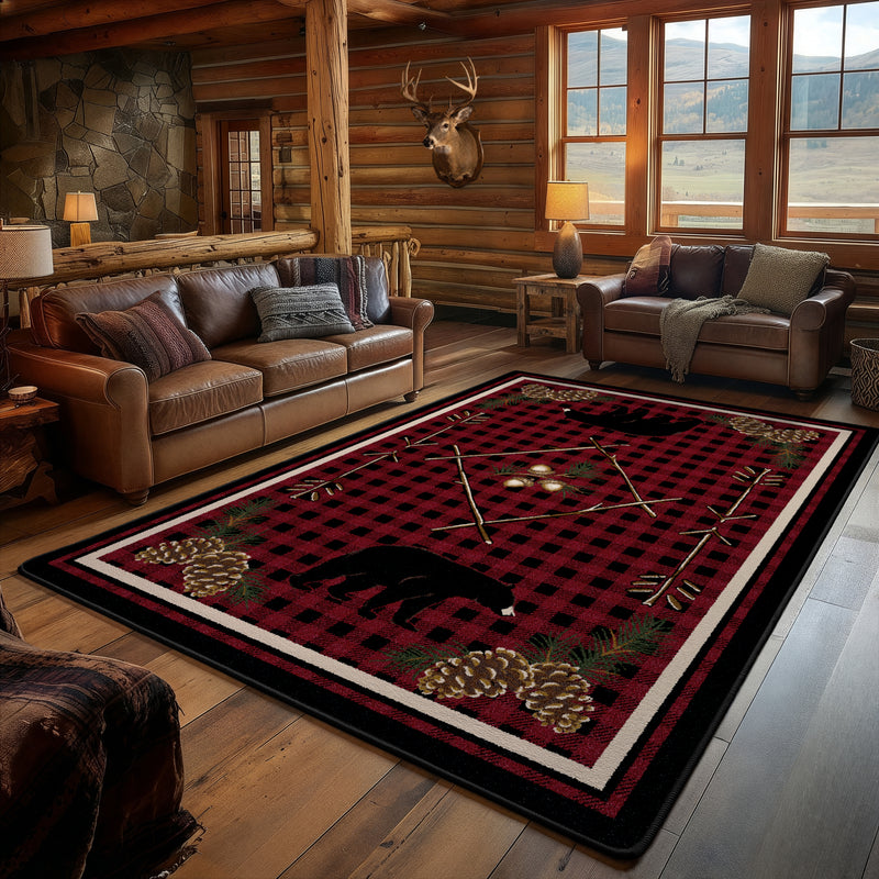 Timberline Red Plaid Bear Rug