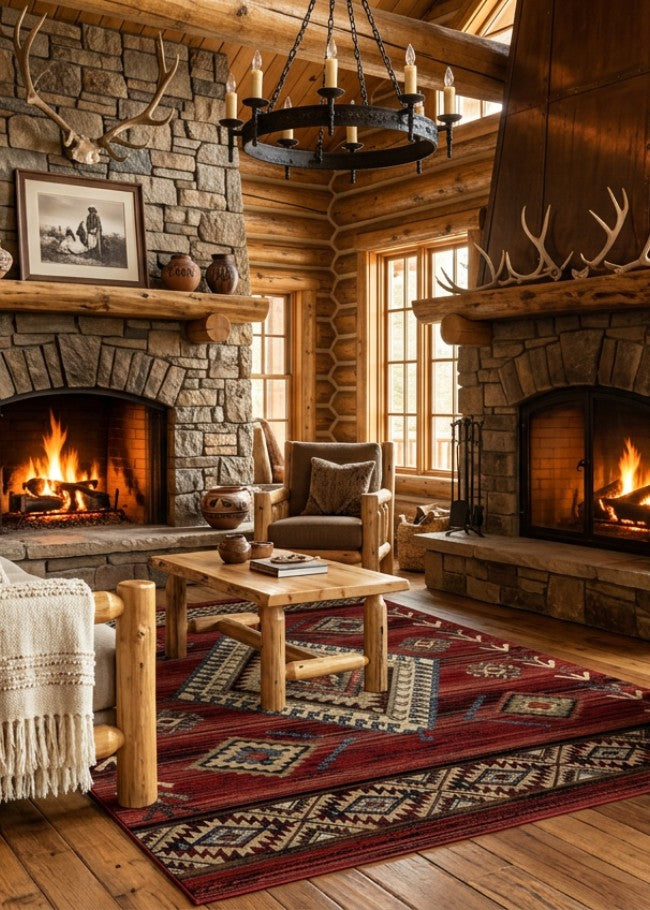 Amarillo Rust Rug Living Room | The Cabin Shack