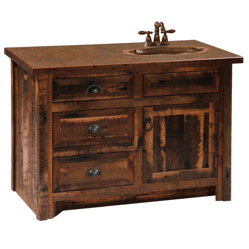 Angled view of the Antora Peak Reclaimed Barnwood Vanity