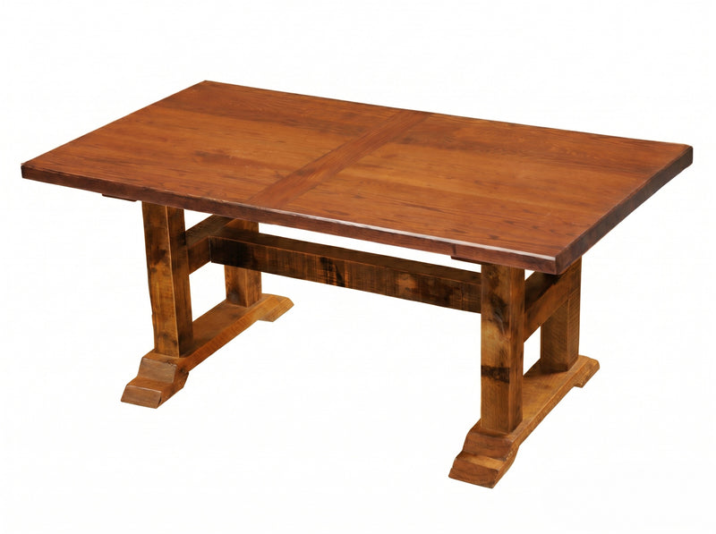 Arapaho Peak Reclaimed Barnwood Timbers Dining Table with the smooth Antique Oak Top
