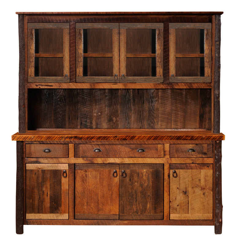 Front view of the Argentine Peak Barnwood and Hickory Long Buffet and Hutch