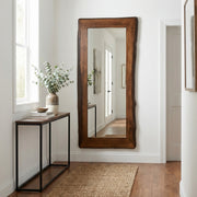 Arrow Peak Cedar Log Floor Mirror in a cabin entryway