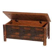 Atlantic Peak Barnwood Blanket Chest with the lid raised showing the hinges and cedar-lined interior