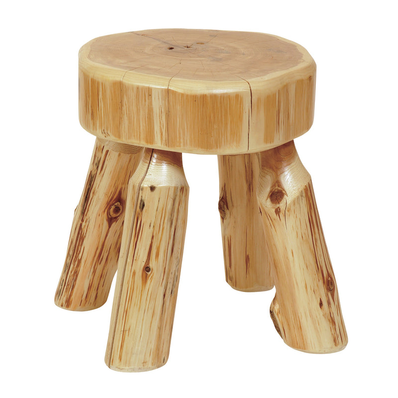 Angled view of the Bald Knob Cedar Log Foot Stool
