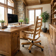 Bandit Peak Cedar Log Executive Desk Chair in a rustic cabin home office