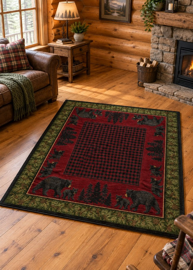 Bear Family Multi Lodge Rug Collection Living Room | The Cabin Shack