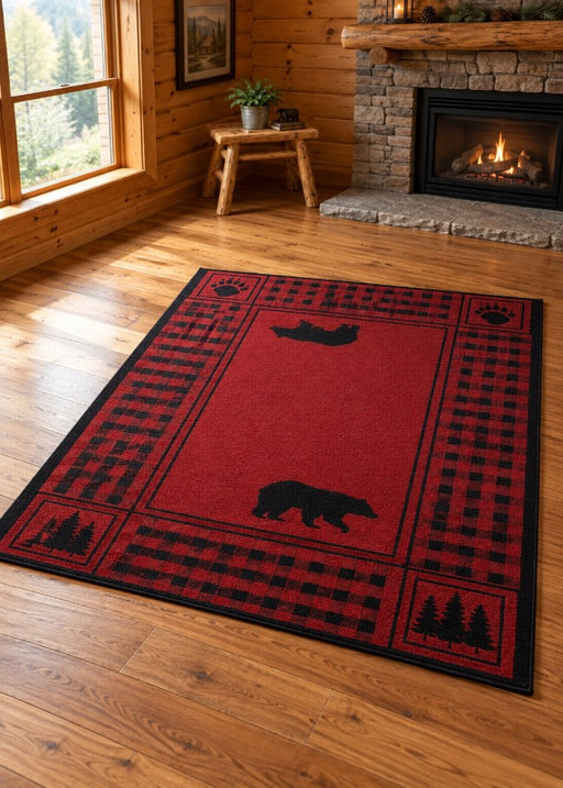 Bear Lane Red Rug Collection Living Room | The Cabin Shack