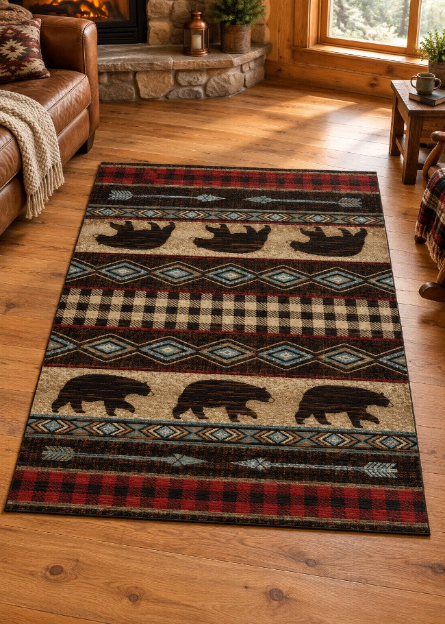 Bear Lodge Red Rug Living Room | The Cabin Shack