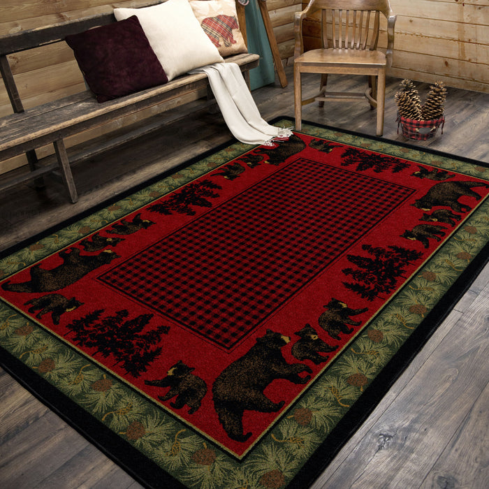 Hearthside Lodge Cabin Area Rug – Red Nature Print – Polypropylene – Custom Sizes Available