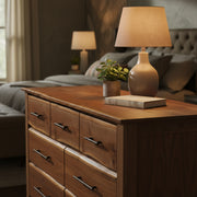 Live-edge drawer detail of the Beckwith Mountain Live Edge Walnut Seven Drawer Dresser