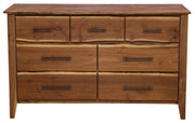 Front view of the Beckwith Mountain Live Edge Walnut Seven Drawer Dresser