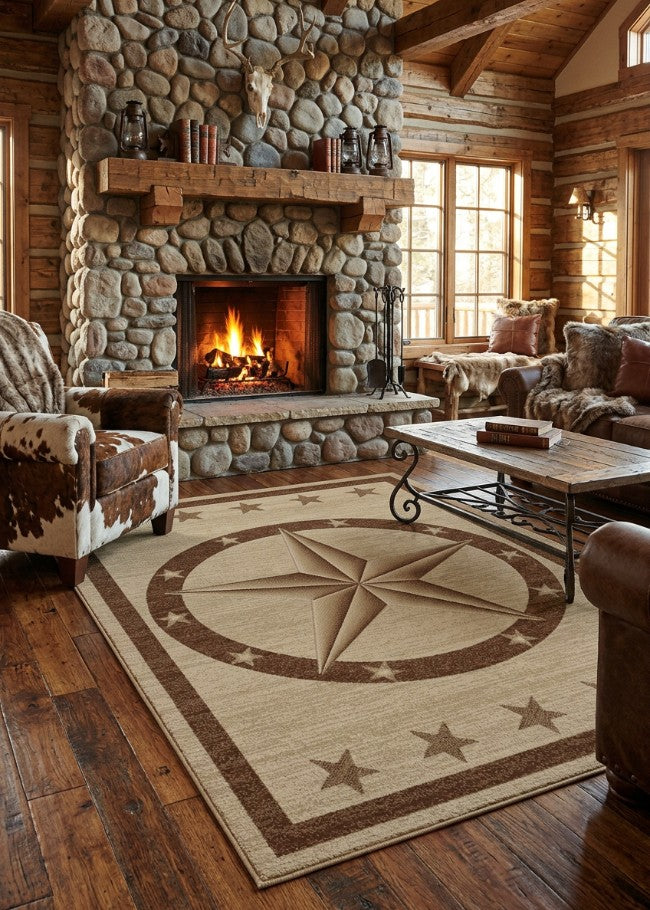 Beige Star Rug Living Room | The Cabin Shack
