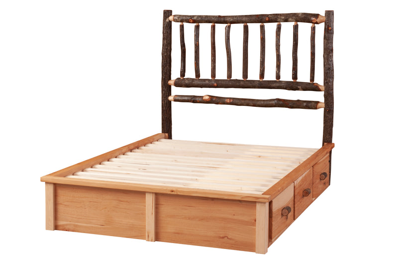 Drawer detail of the Black Mountain Hickory Log Platform Bed Underbed Dresser