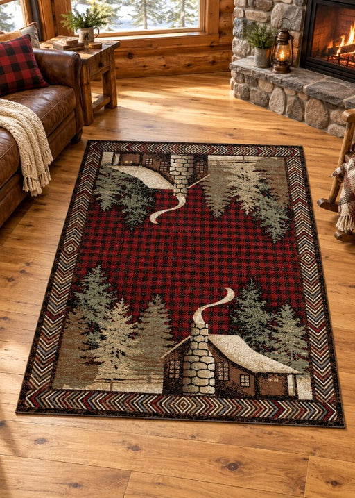 Cabin Solitude Red Rug Living Room | The Cabin Shack
