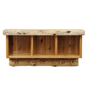 Angled view of the Cameron Cone Cedar Log Hanging Locker Shelf