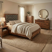 Carbon Peak Live Edge Walnut Cubby Nightstand shown with the matching walnut bed and chest