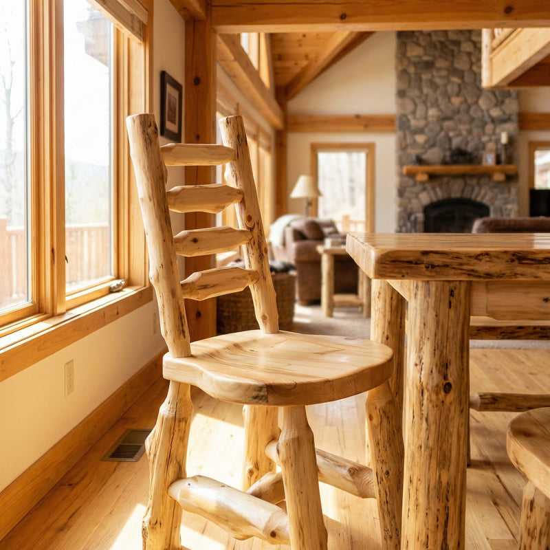 Carson Peak Cedar Ladder Back Bistro Chair in a rustic dining room