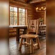 Cascade Mountain Cedar Log Cutout Dining Side Chair in a sunlit log cabin dining room