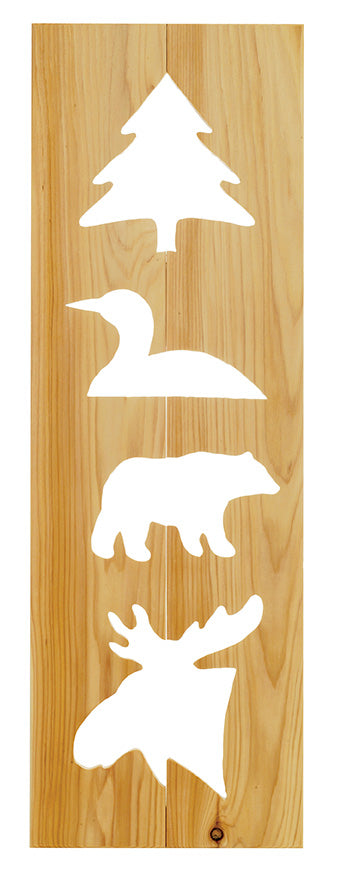 Backrest cutout options for the Cascade Mountain Cedar Log Cutout Dining Side Chair: pine tree, moose, bear, and loon