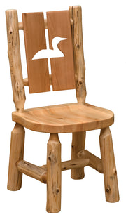 Cascade Mountain Cedar Log Cutout Dining Side Chair with the loon cutout backrest