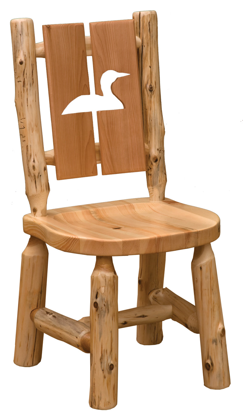Cascade Mountain Cedar Log Cutout Dining Side Chair with the loon cutout backrest