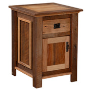 Angled view of the Casco Peak Reclaimed Barnwood Enclosed Nightstand