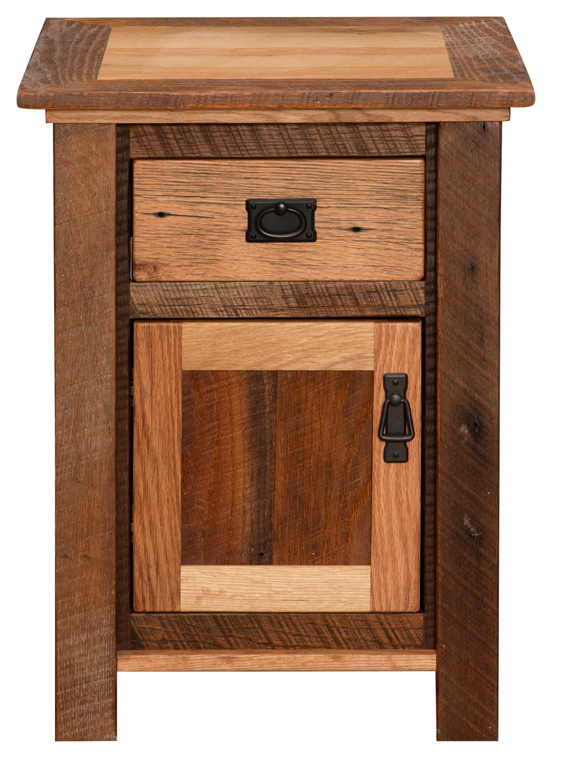 Front view of the Casco Peak Reclaimed Barnwood Enclosed Nightstand