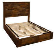 Angled view of the Cathedral Peak Reclaimed Barnwood Plank Platform Bed