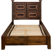 Front view of the Centennial Peak Reclaimed Barnwood Framed Panel Bed with Rail System