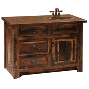 Angled view of the Chipeta Mountain Reclaimed Barnwood Vanity with Laminate Top