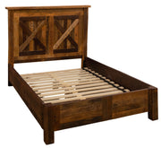 Angled view of the Cleveland Peak Barnwood Barn Door Bed with Rail System