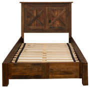 Front view of the Cleveland Peak Barnwood Barn Door Bed with Rail System