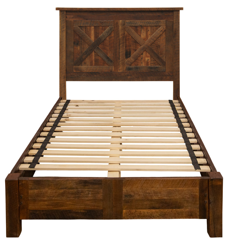 Second front view of the Cleveland Peak Barnwood Barn Door Bed with Rail System
